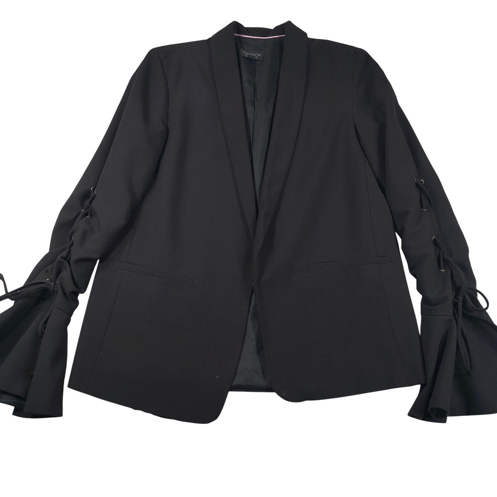 Topshop Blazer Size 6 Lace Up Sleeve Flared Cuff‎ Statement Jacket Chic Evening